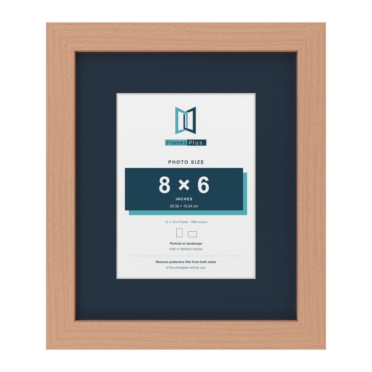 Beech 12 x 10 inch picture frame with a Pacific Blue mount for an 8 x 6 inch photo