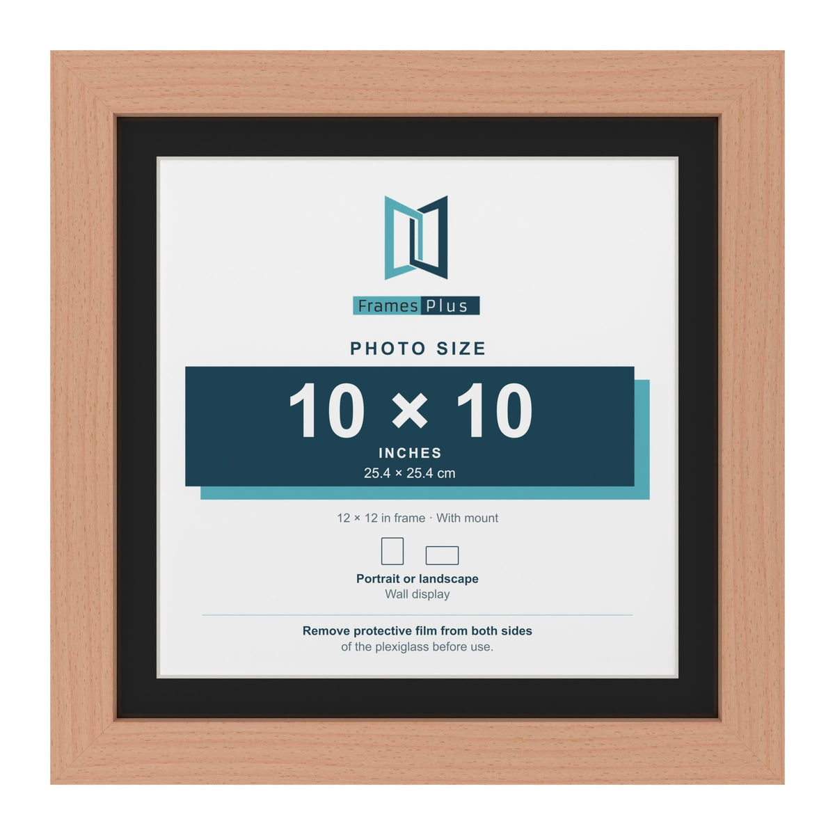 Beech 12 x 12 inch picture frame with a black mount for a 10 x 10 inch photo