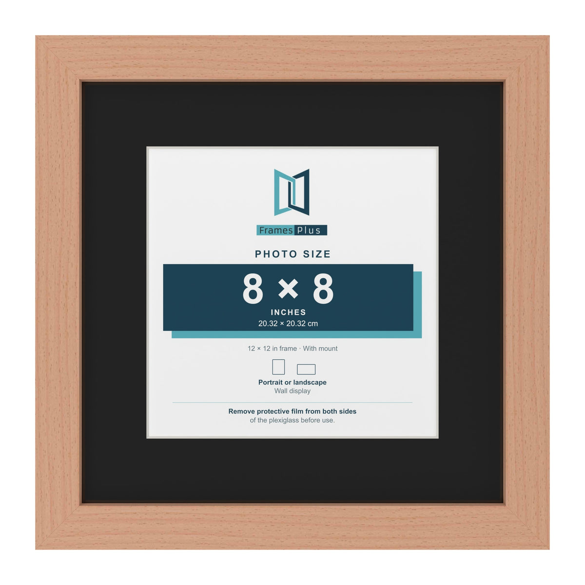 Beech 12 x 12 inch picture frame with a black mount for an 8 x 8 inch photo