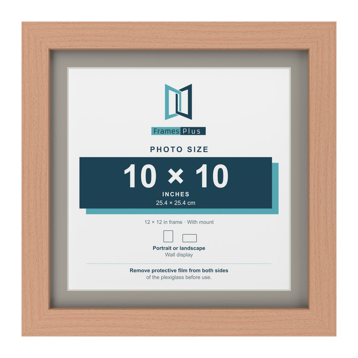 Beech 12 x 12 inch picture frame with a Dawn Grey mount for a 10 x 10 inch photo
