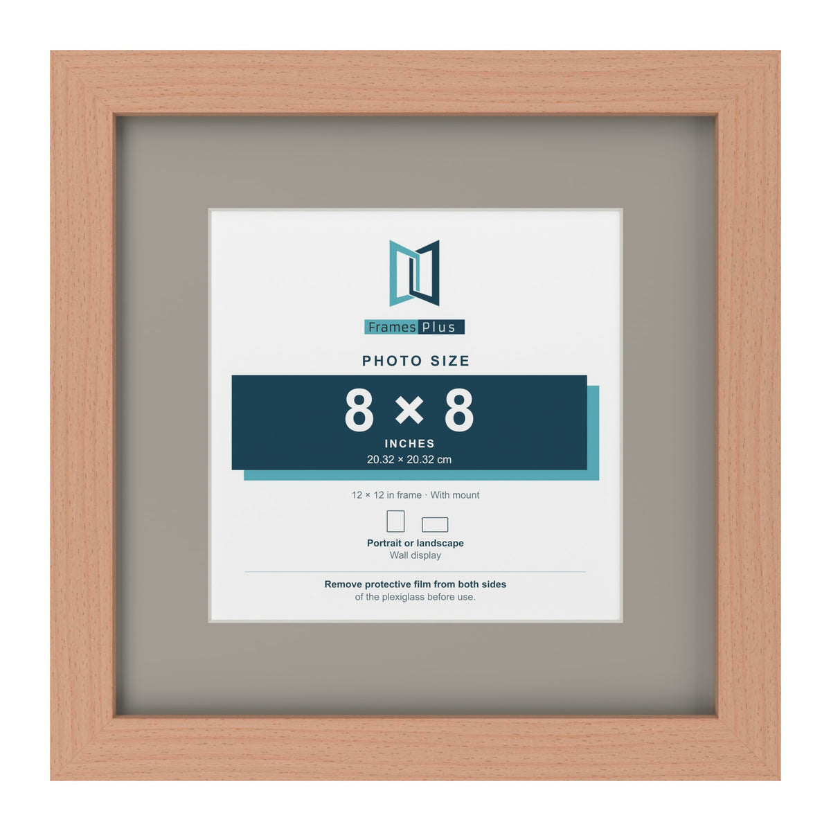 Beech 12 x 12 inch picture frame with a Dawn Grey mount for an 8 x 8 inch photo