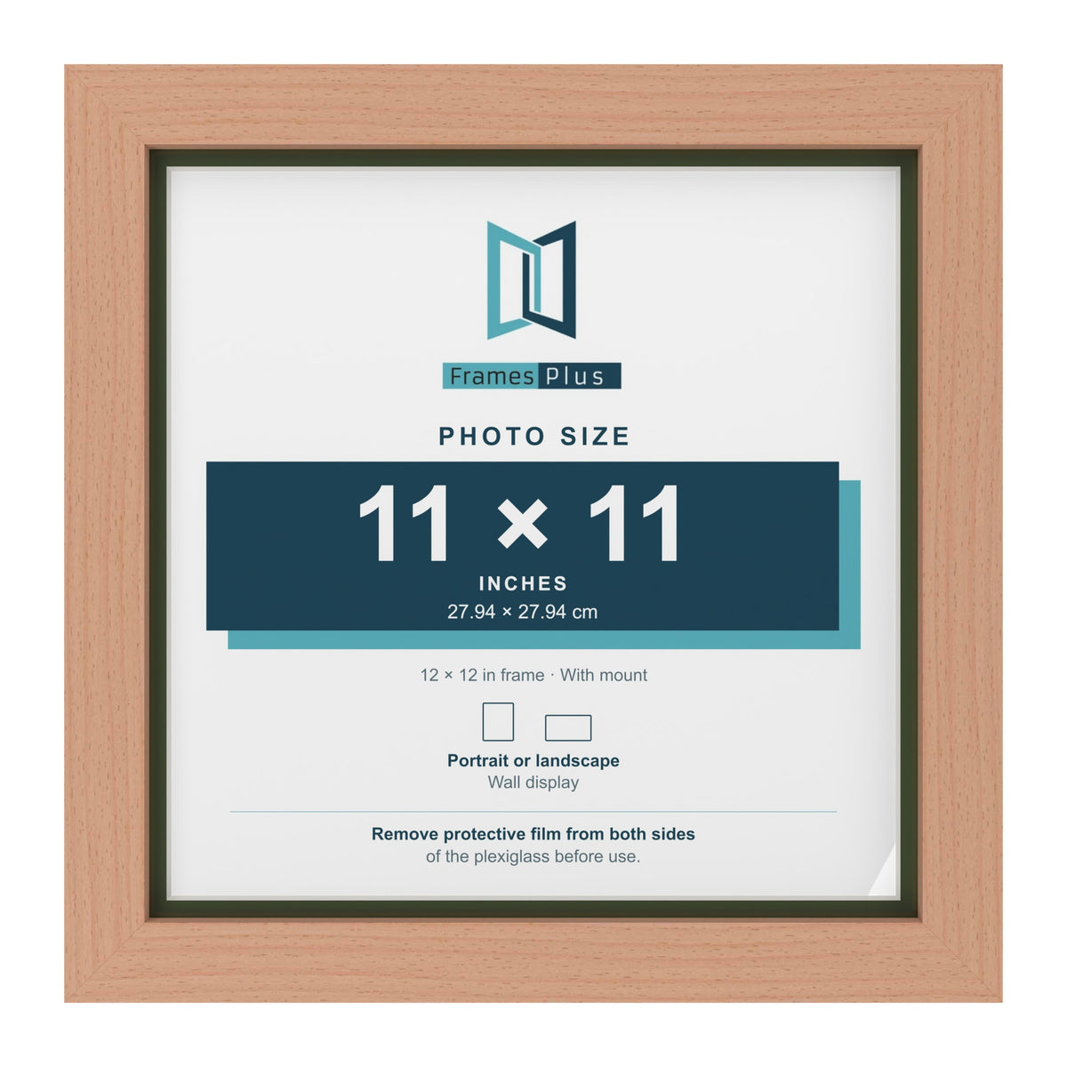 Beech 12 x 12 inch picture frame with a green mount for an 11 x 11 inch photo