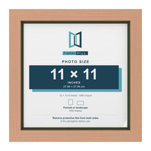 Beech 12 x 12 inch picture frame with a green mount for an 11 x 11 inch photo