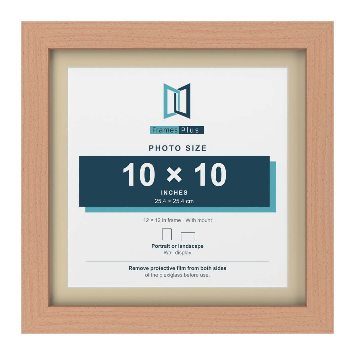 Beech 12 x 12 inch picture frame with an ivory mount for a 10 x 10 inch photo
