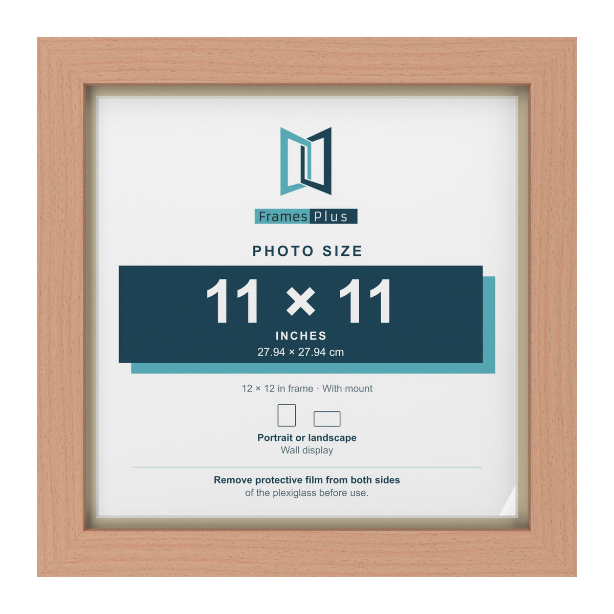 Beech 12 x 12 inch picture frame with an ivory mount for an 11 x 11 inch photo
