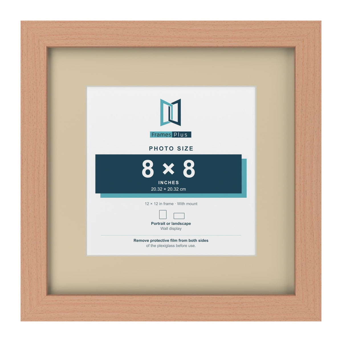 Beech 12 x 12 inch picture frame with an ivory mount for an 8 x 8 inch photo