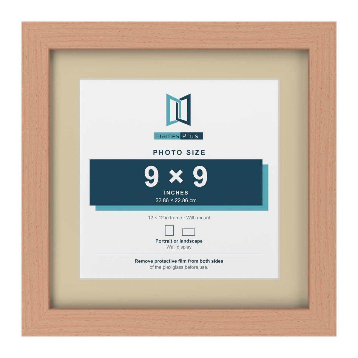 Beech 12 x 12 inch picture frame with an ivory mount for a 9 x 9 inch photo