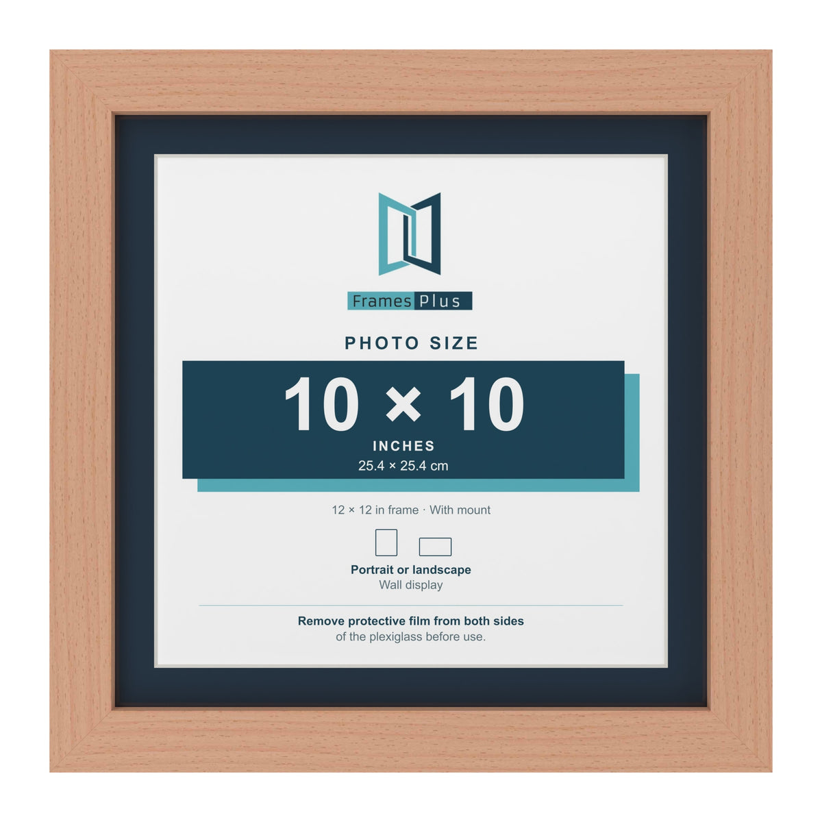 Beech 12 x 12 inch picture frame with a Pacific Blue mount for a 10 x 10 inch photo