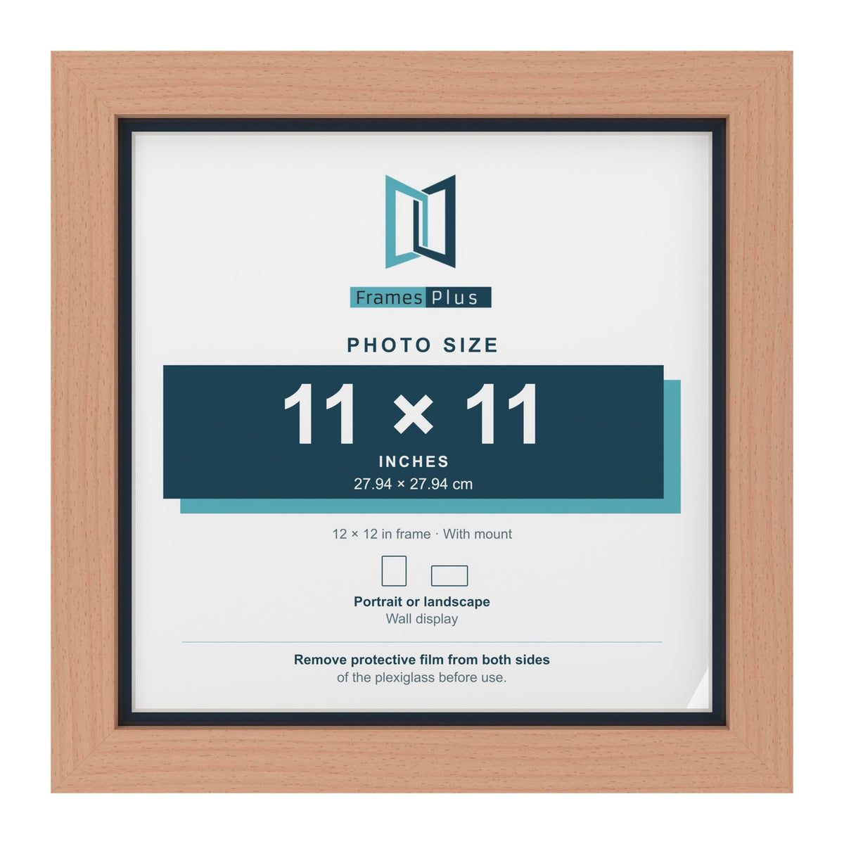 Beech 12 x 12 inch picture frame with a Pacific Blue mount for an 11 x 11 inch photo