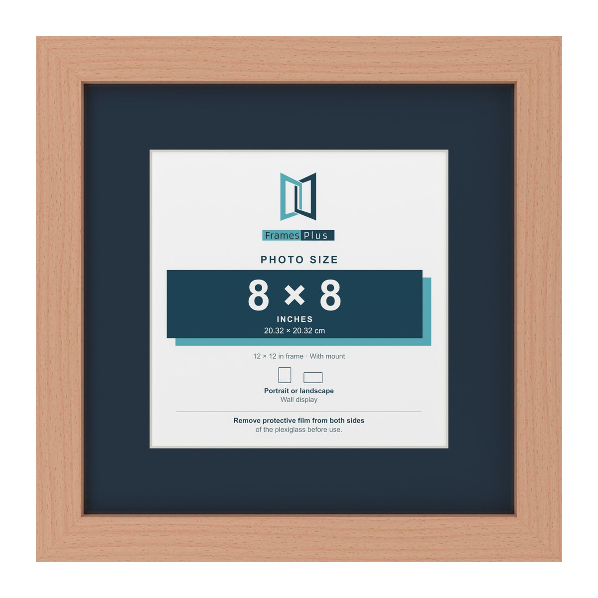 Beech 12 x 12 inch picture frame with a Pacific Blue mount for an 8 x 8 inch photo