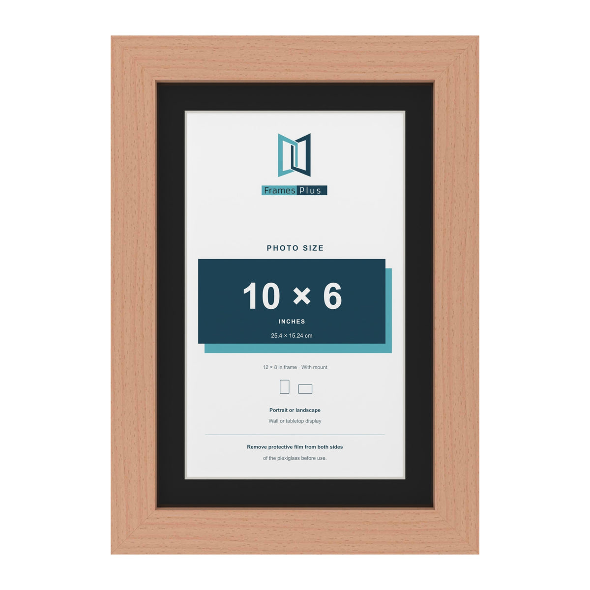 Beech 12 x 8 inch picture frame with a black mount for a 10 x 6 inch photo