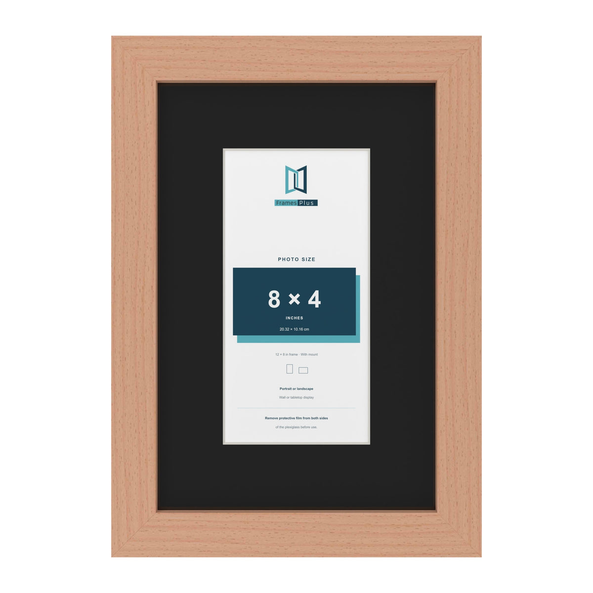 Beech 12 x 8 inch picture frame with a black mount for an 8 x 4 inch photo