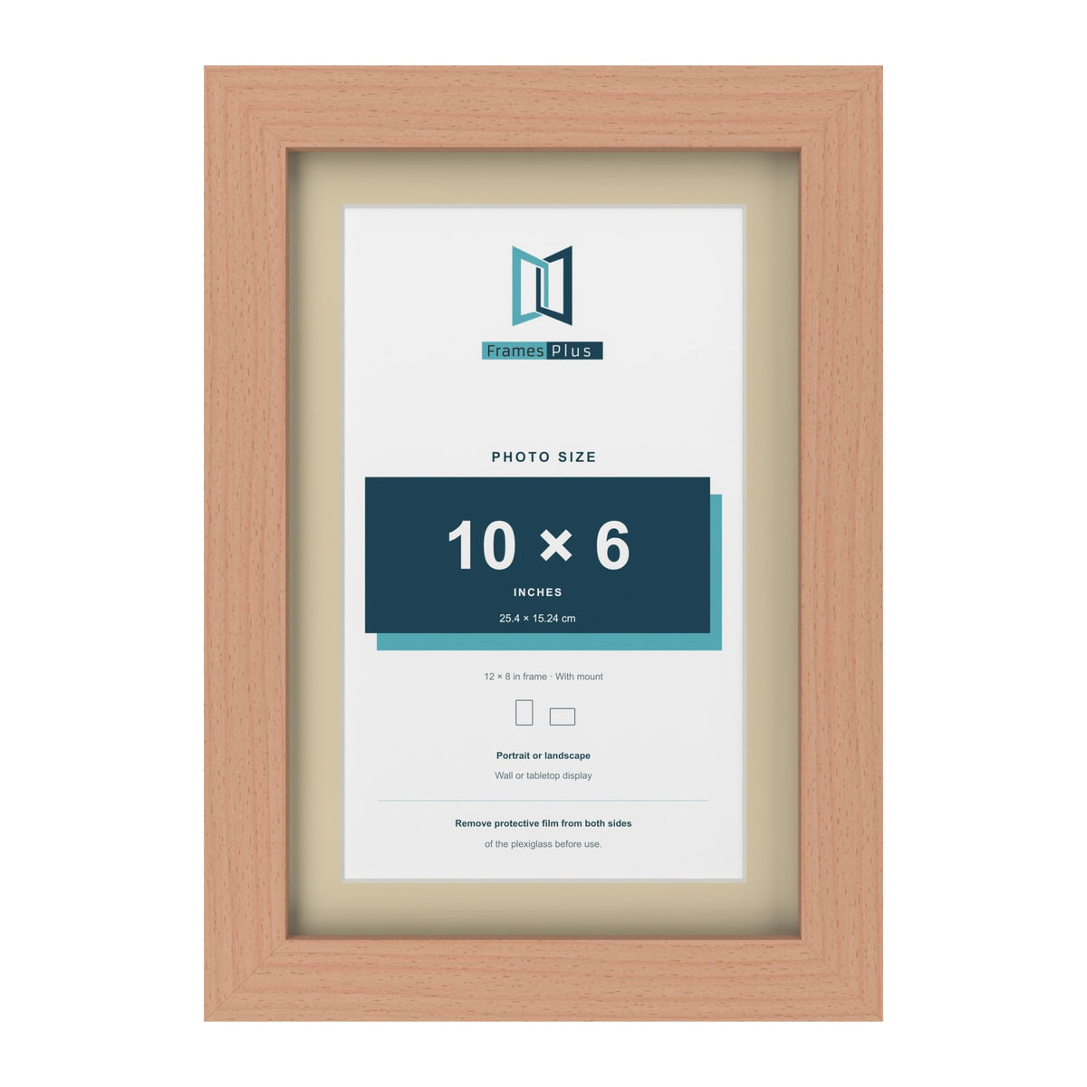 Beech 12 x 8 inch picture frame with an ivory mount for a 10 x 6 inch photo