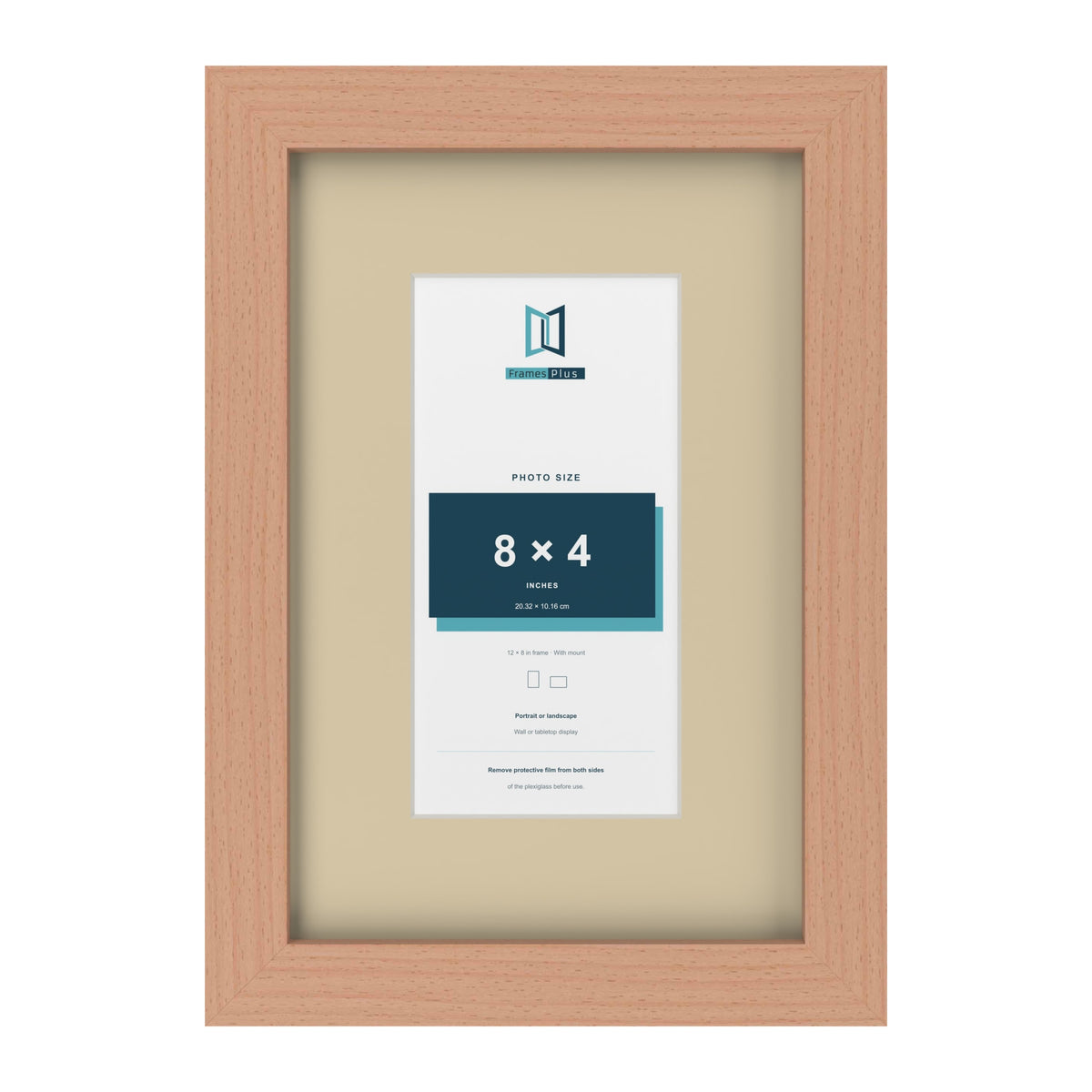 Beech 12 x 8 inch picture frame with an ivory mount for an 8 x 4 inch photo