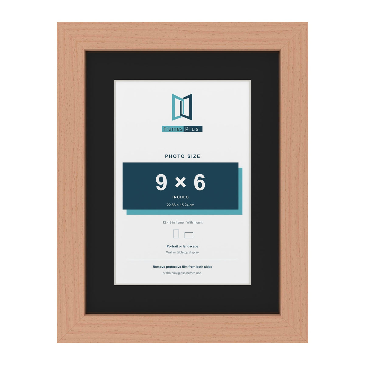 Beech 12 x 9 inch picture frame with a black mount for a 9 x 6 inch photo