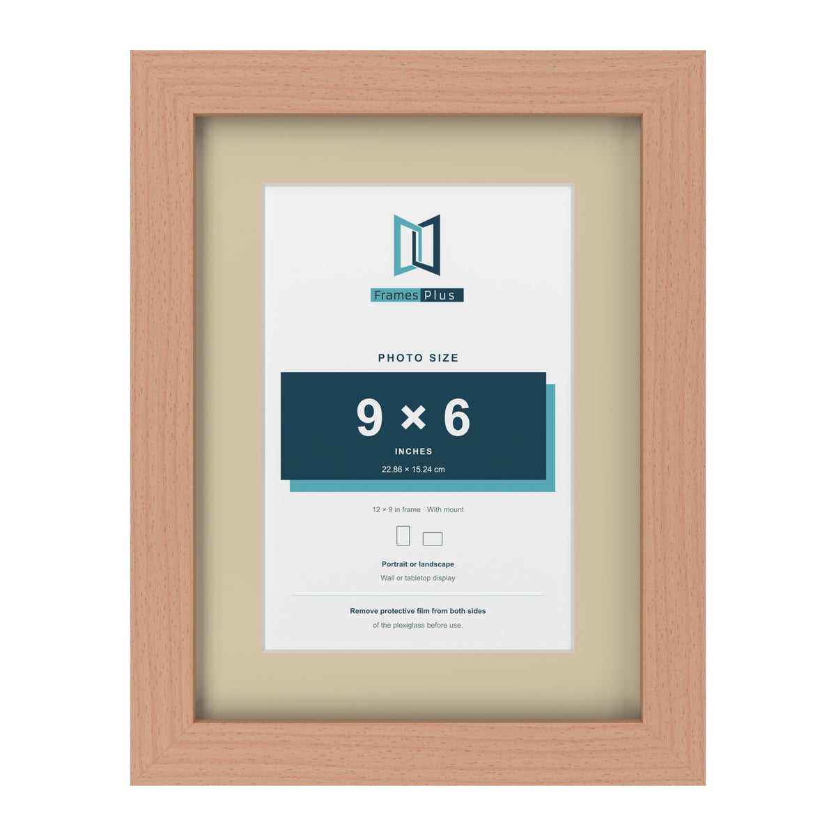 Beech 12 x 9 inch picture frame with an ivory mount for a 9 x 6 inch photo
