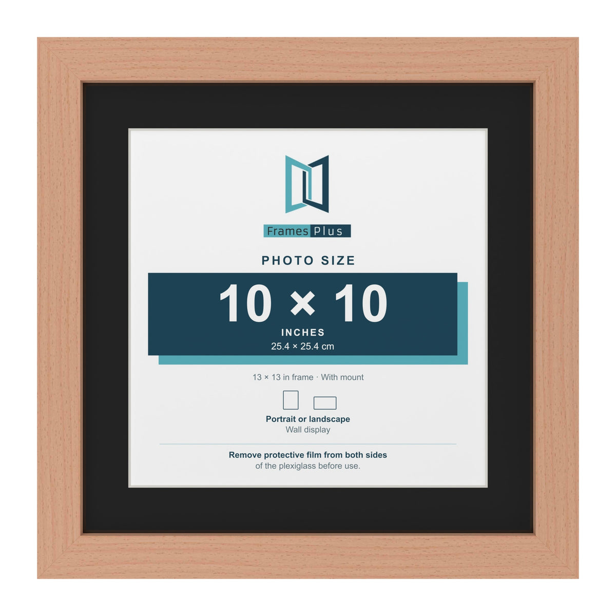 Beech 13 x 13 inch picture frame with a black mount for a 10 x 10 inch photo
