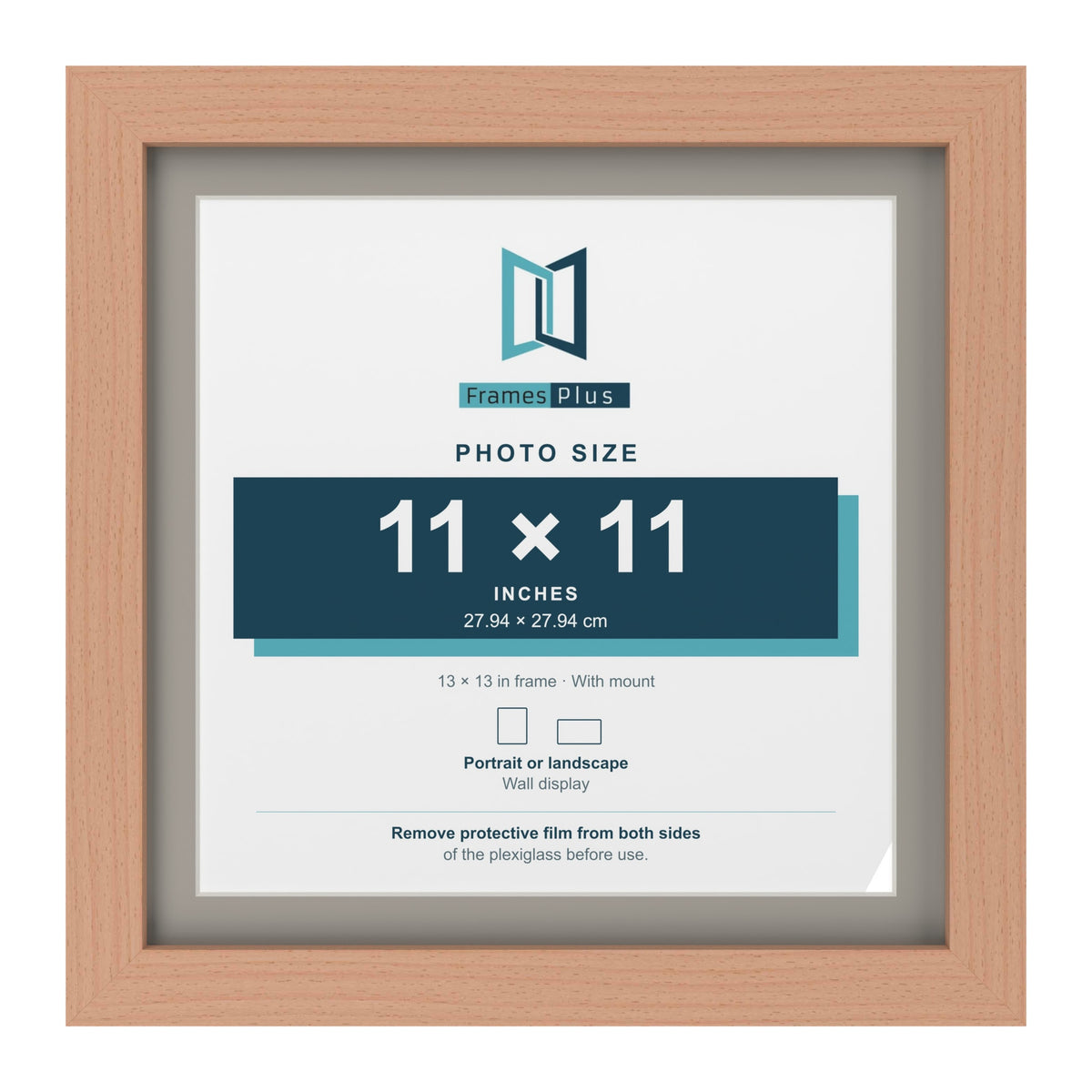 Beech 13 x 13 inch picture frame with a Dawn Grey mount for an 11 x 11 inch photo