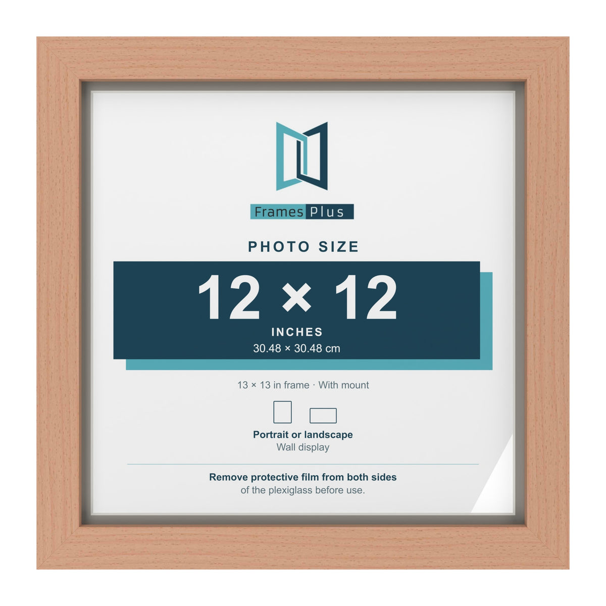 Beech 13 x 13 inch picture frame with a Dawn Grey mount for a 12 x 12 inch photo