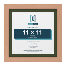 Beech 13 x 13 inch picture frame with a green mount for an 11 x 11 inch photo