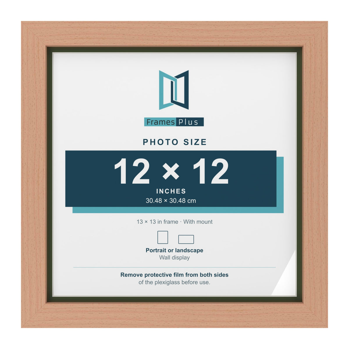 Beech 13 x 13 inch picture frame with a green mount for a 12 x 12 inch photo