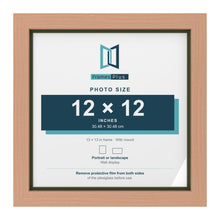 Beech 13 x 13 inch picture frame with a green mount for a 12 x 12 inch photo