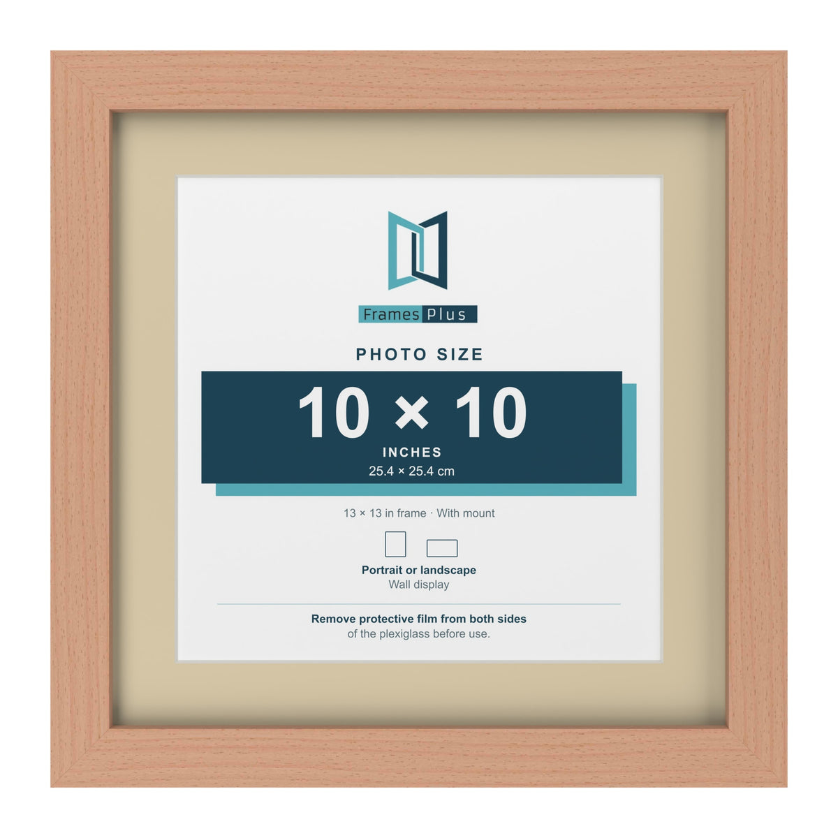 Beech 13 x 13 inch picture frame with an ivory mount for a 10 x 10 inch photo