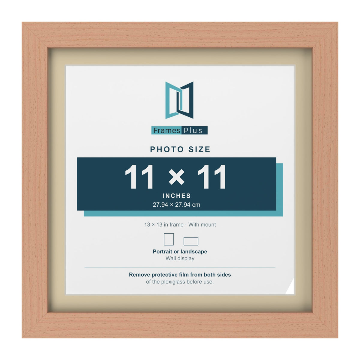 Beech 13 x 13 inch picture frame with an ivory mount for an 11 x 11 inch photo