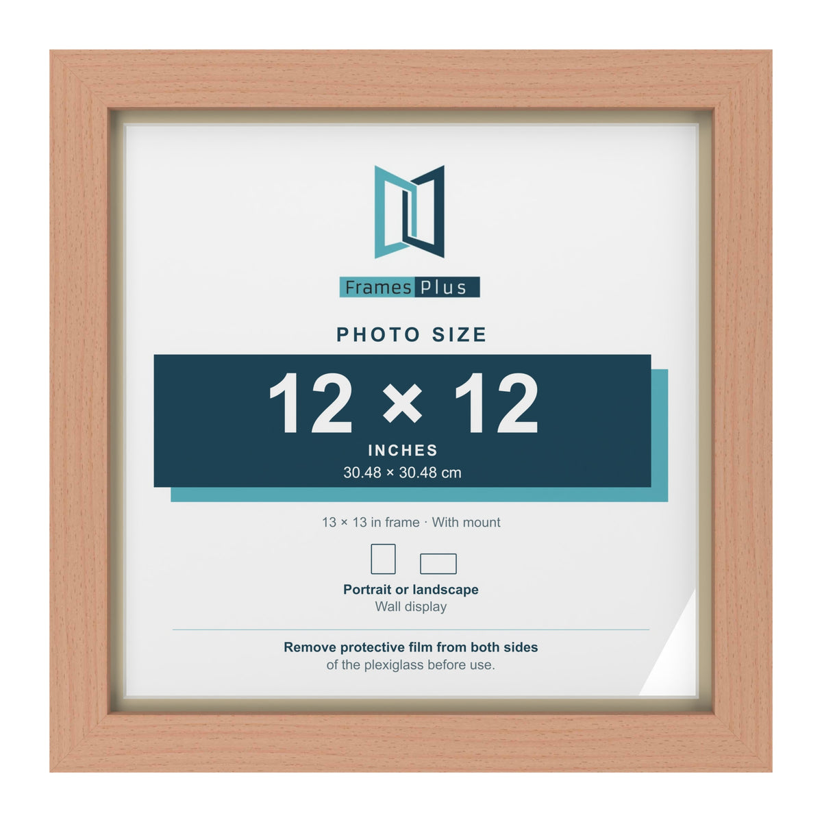 Beech 13 x 13 inch picture frame with an ivory mount for a 12 x 12 inch photo