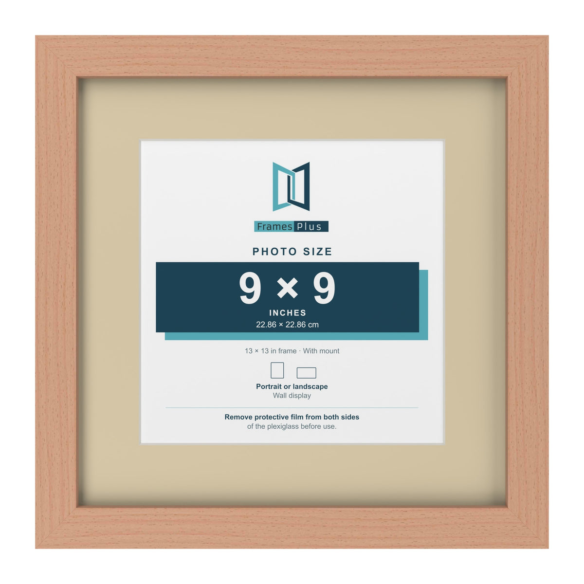 Beech 13 x 13 inch picture frame with an ivory mount for a 9 x 9 inch photo