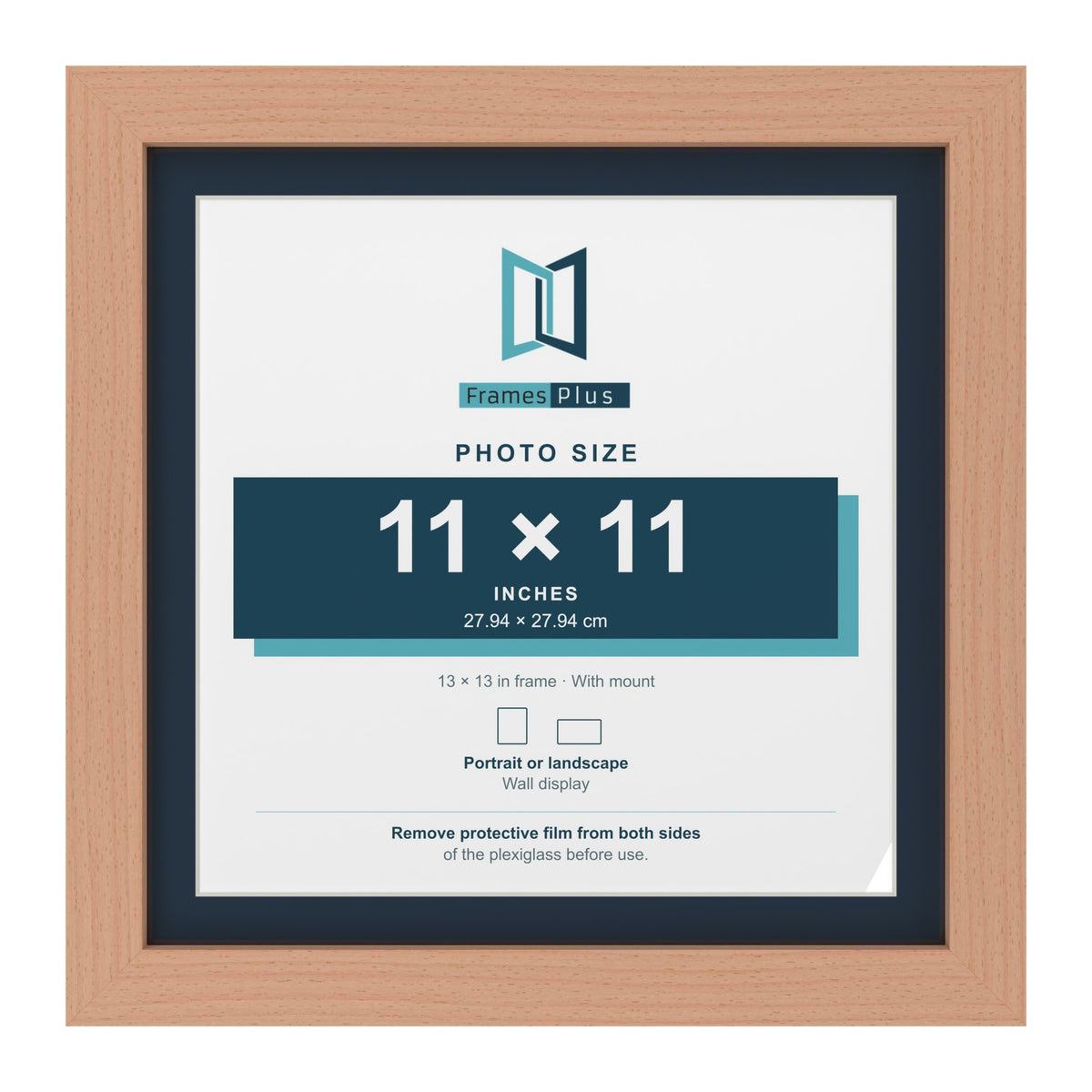Beech 13 x 13 inch picture frame with a Pacific Blue mount for an 11 x 11 inch photo