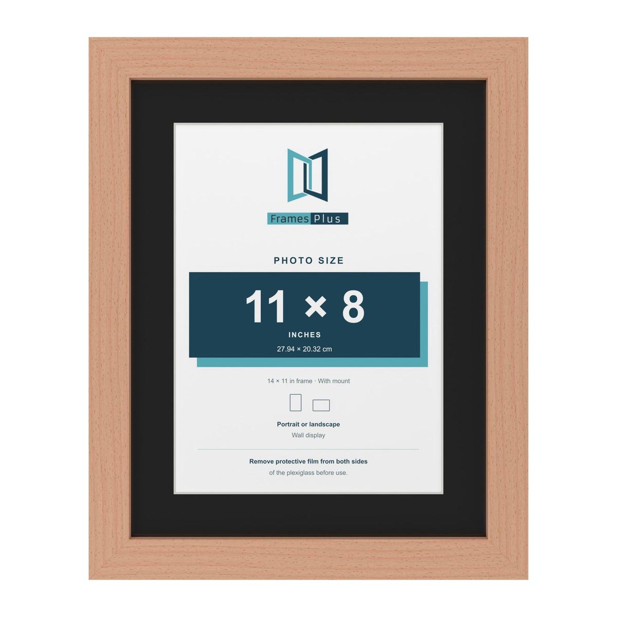 Beech 14 x 11 inch picture frame with a black mount for an 11 x 8 inch photo