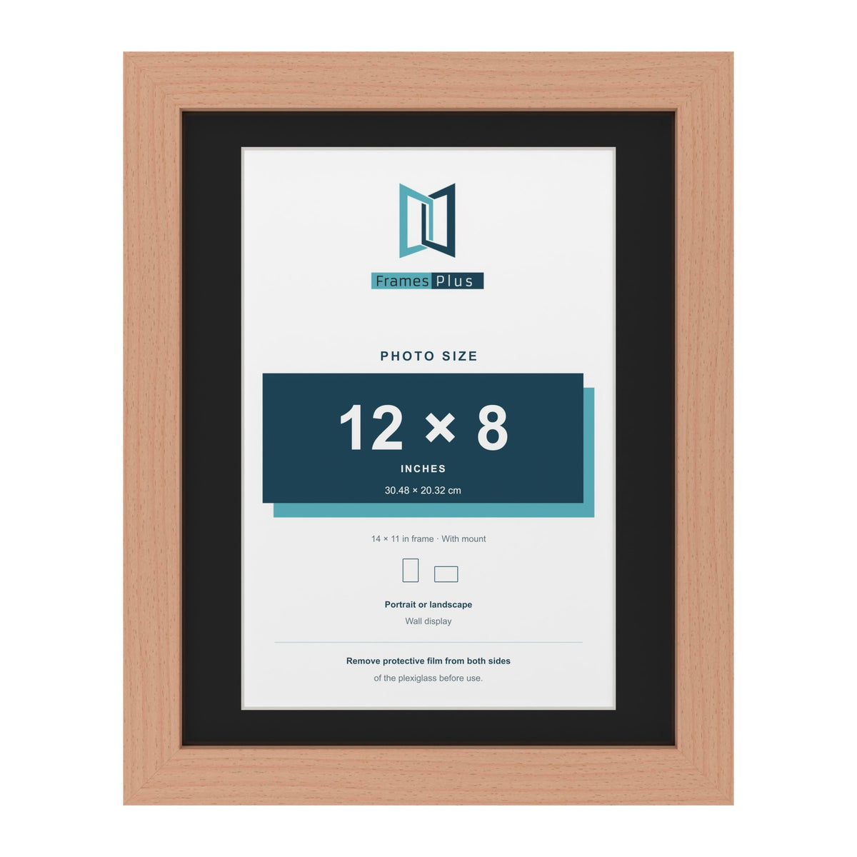 Beech 14 x 11 inch picture frame with a black mount for a 12 x 8 inch photo