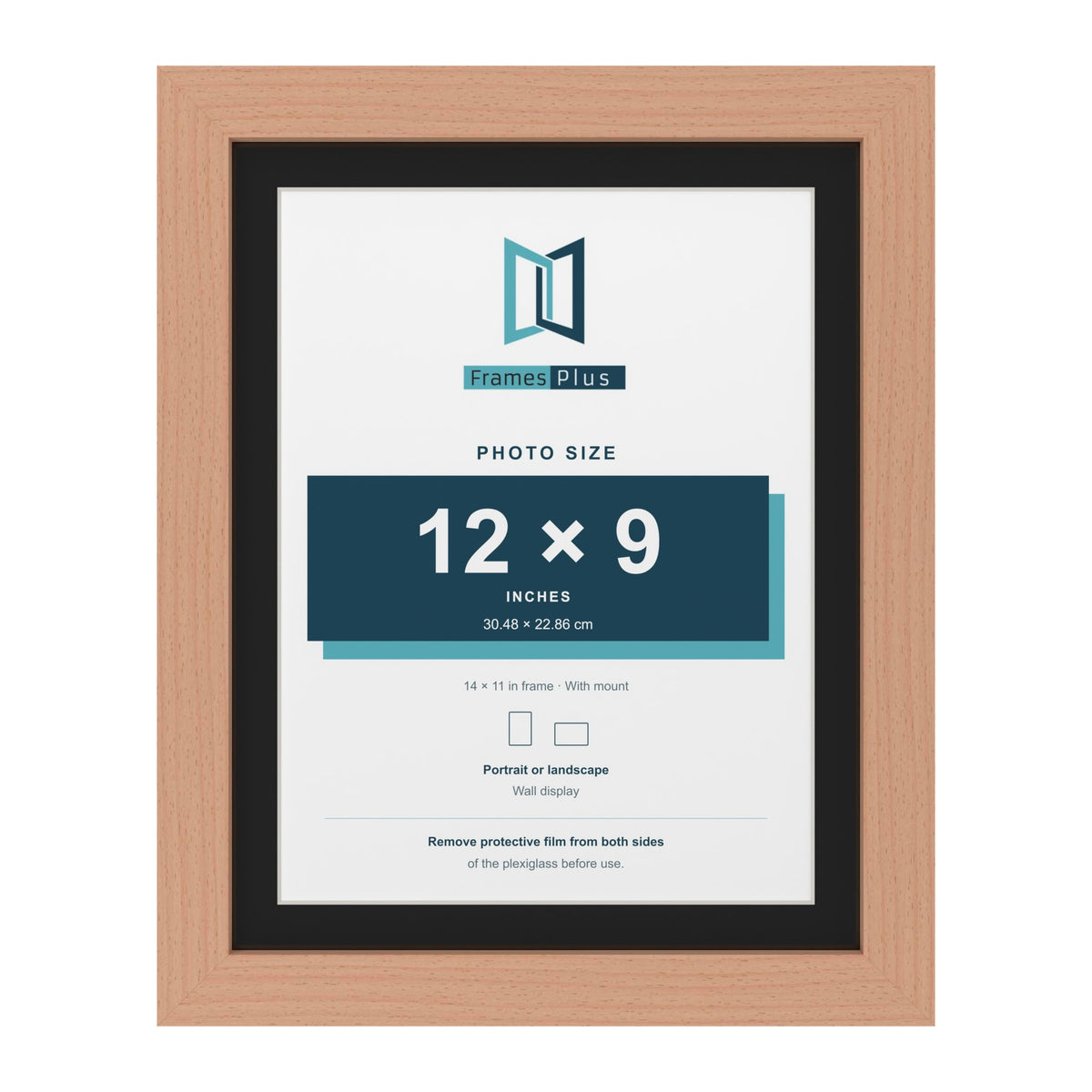 Beech 14 x 11 inch picture frame with a black mount for a 12 x 9 inch photo