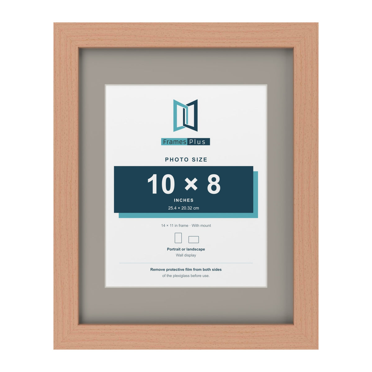 Beech 14 x 11 inch picture frame with a Dawn Grey mount for a 10 x 8 inch photo