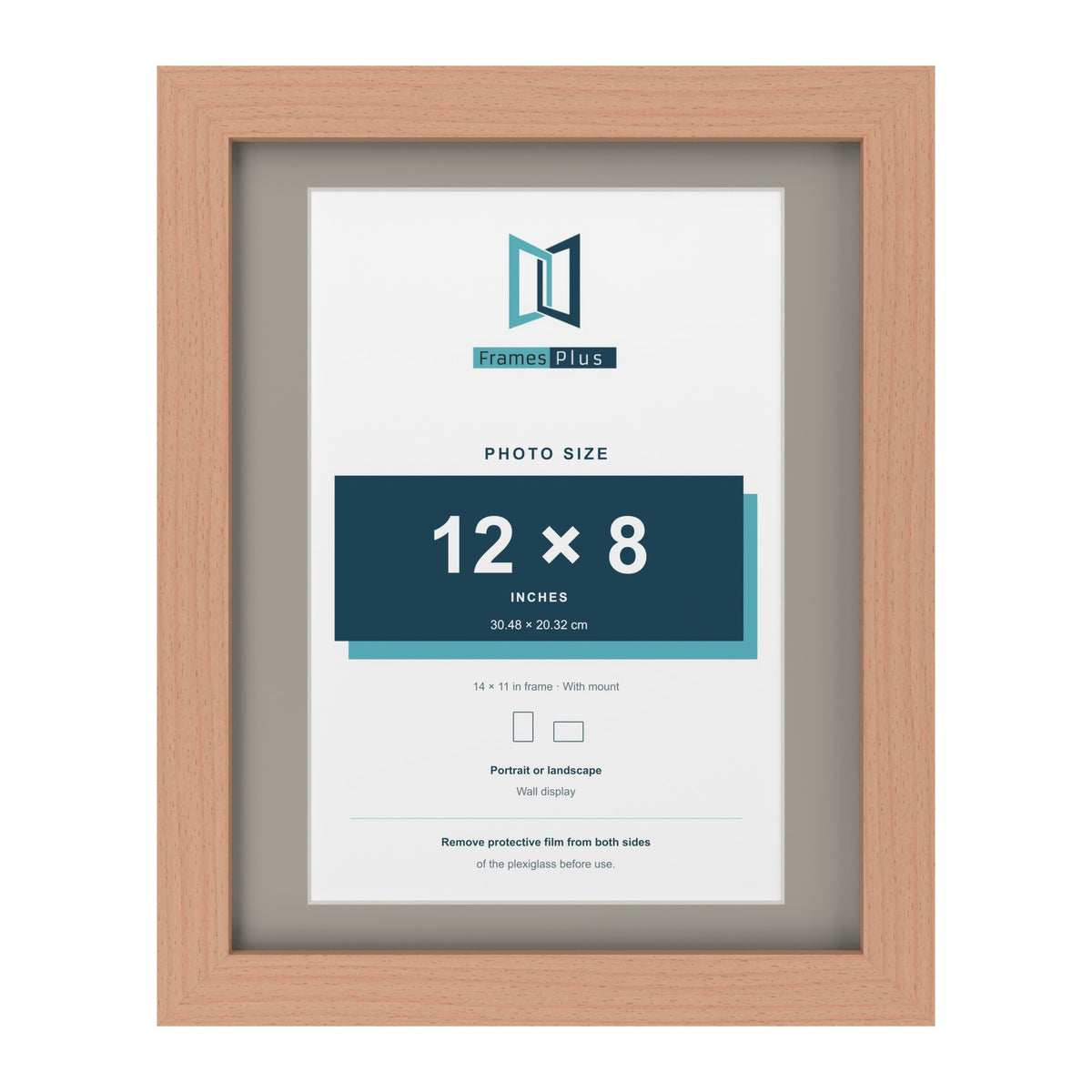 Beech 14 x 11 inch picture frame with a Dawn Grey mount for a 12 x 8 inch photo