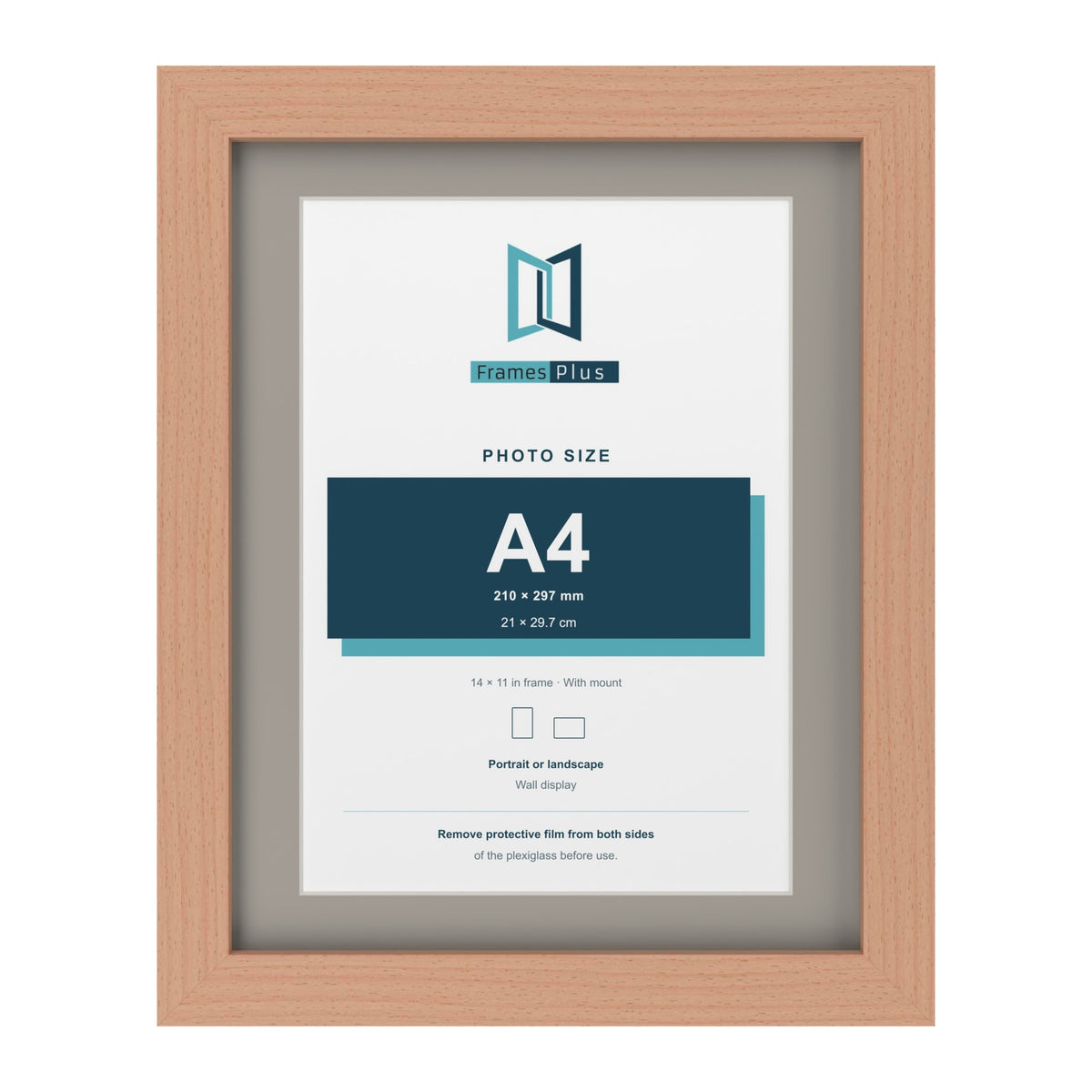 Beech 14 x 11 inch picture frame with a Dawn Grey mount for an A4 photo