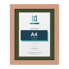 Beech 14 x 11 inch picture frame with a green mount for an A4 photo