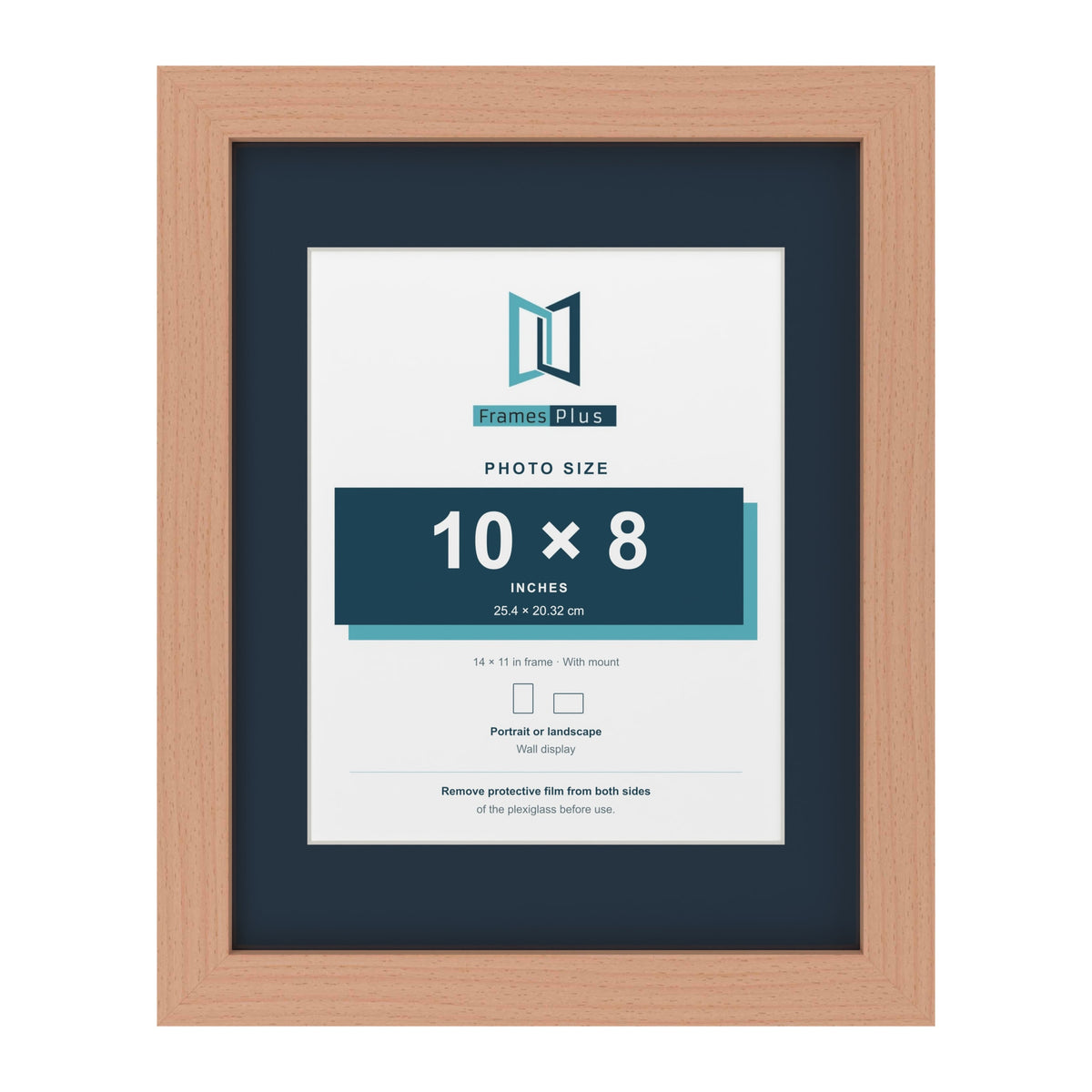 Beech 14 x 11 inch picture frame with a Pacific Blue mount for a 10 x 8 inch photo