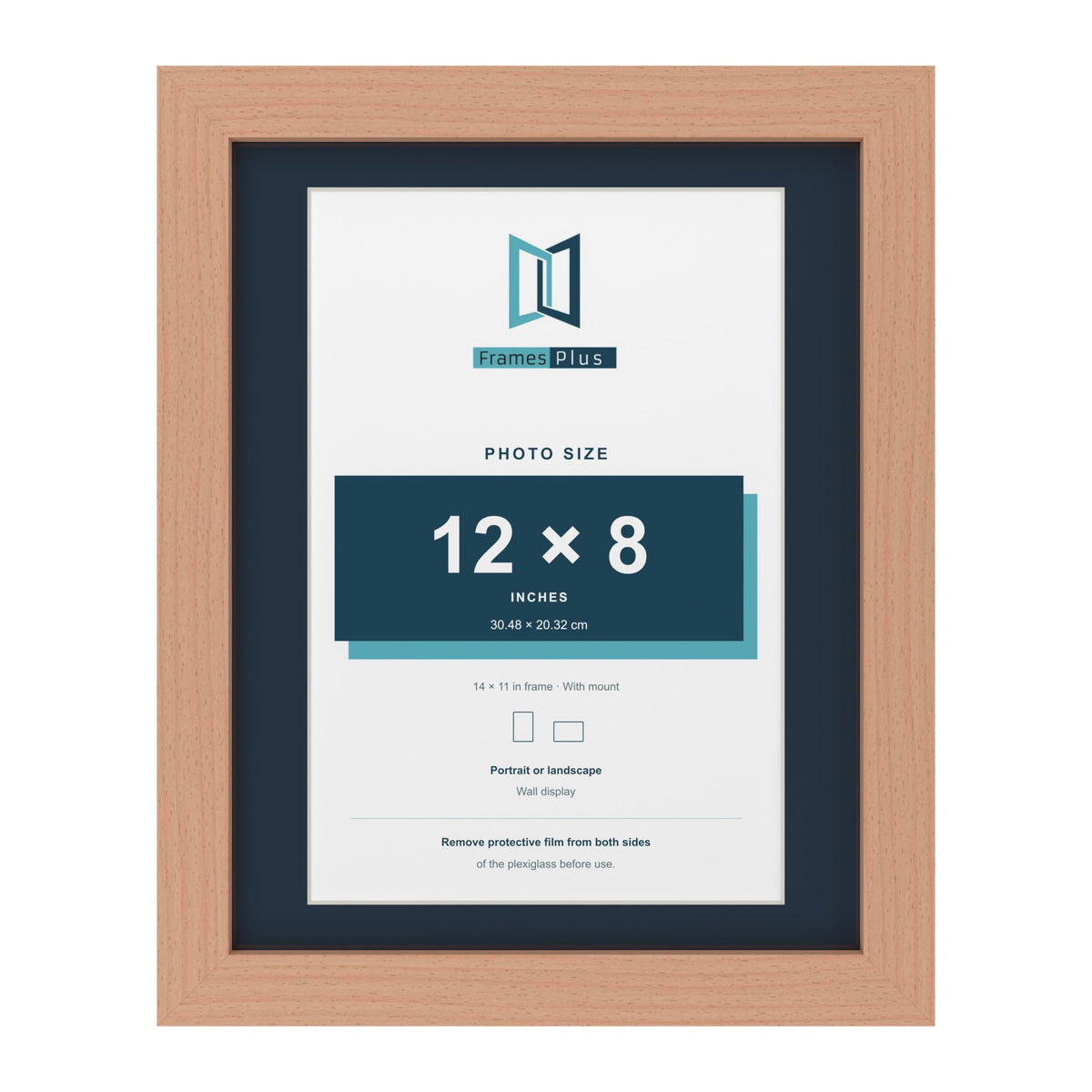 Beech 14 x 11 inch picture frame with a Pacific Blue mount for a 12 x 8 inch photo