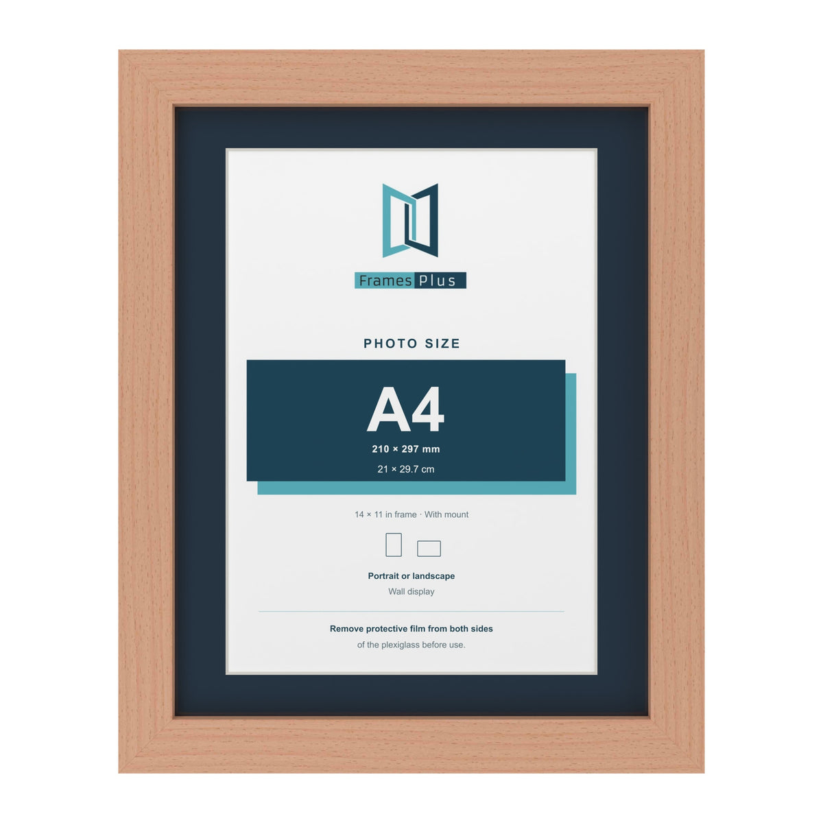 Beech 14 x 11 inch picture frame with a Pacific Blue mount for an A4 photo