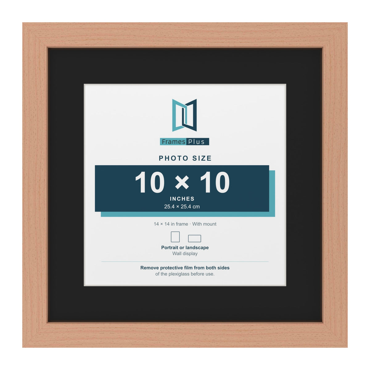 Beech 14 x 14 inch picture frame with a black mount for a 10 x 10 inch photo