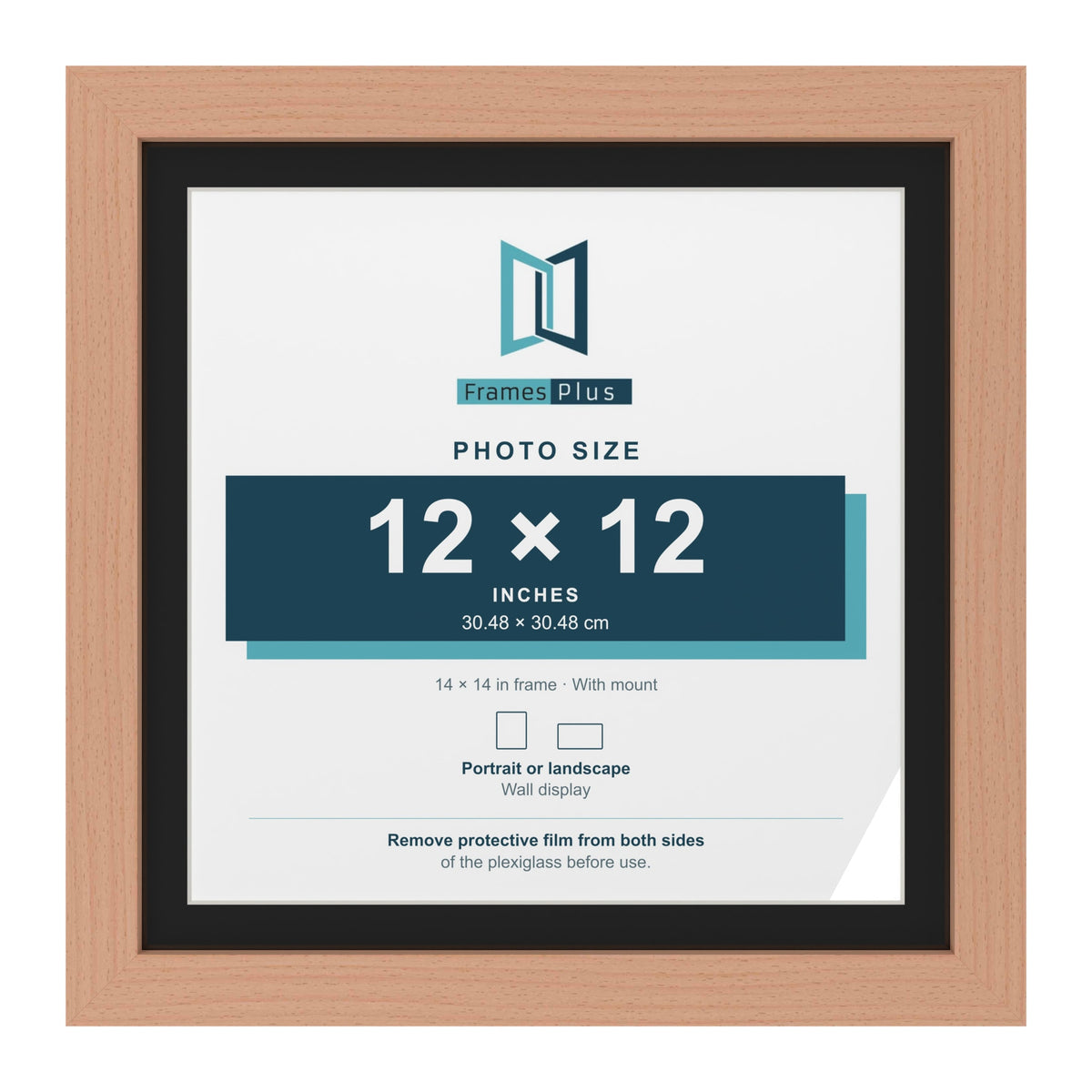 Beech 14 x 14 inch picture frame with a black mount for a 12 x 12 inch photo