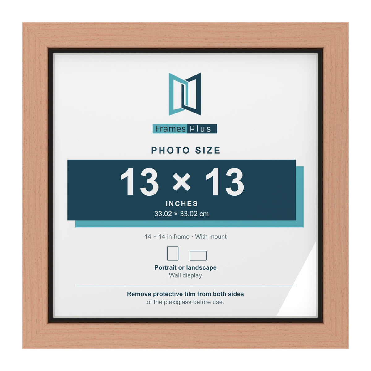 Beech 14 x 14 inch picture frame with a black mount for a 13 x 13 inch photo