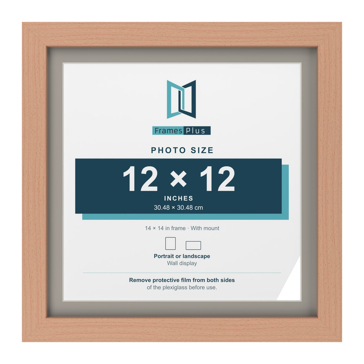 Beech 14 x 14 inch picture frame with a Dawn Grey mount for a 12 x 12 inch photo