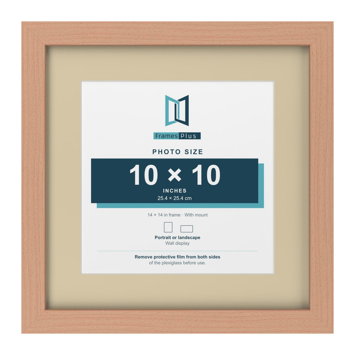 Beech 14 x 14 inch picture frame with an ivory mount for a 10 x 10 inch photo
