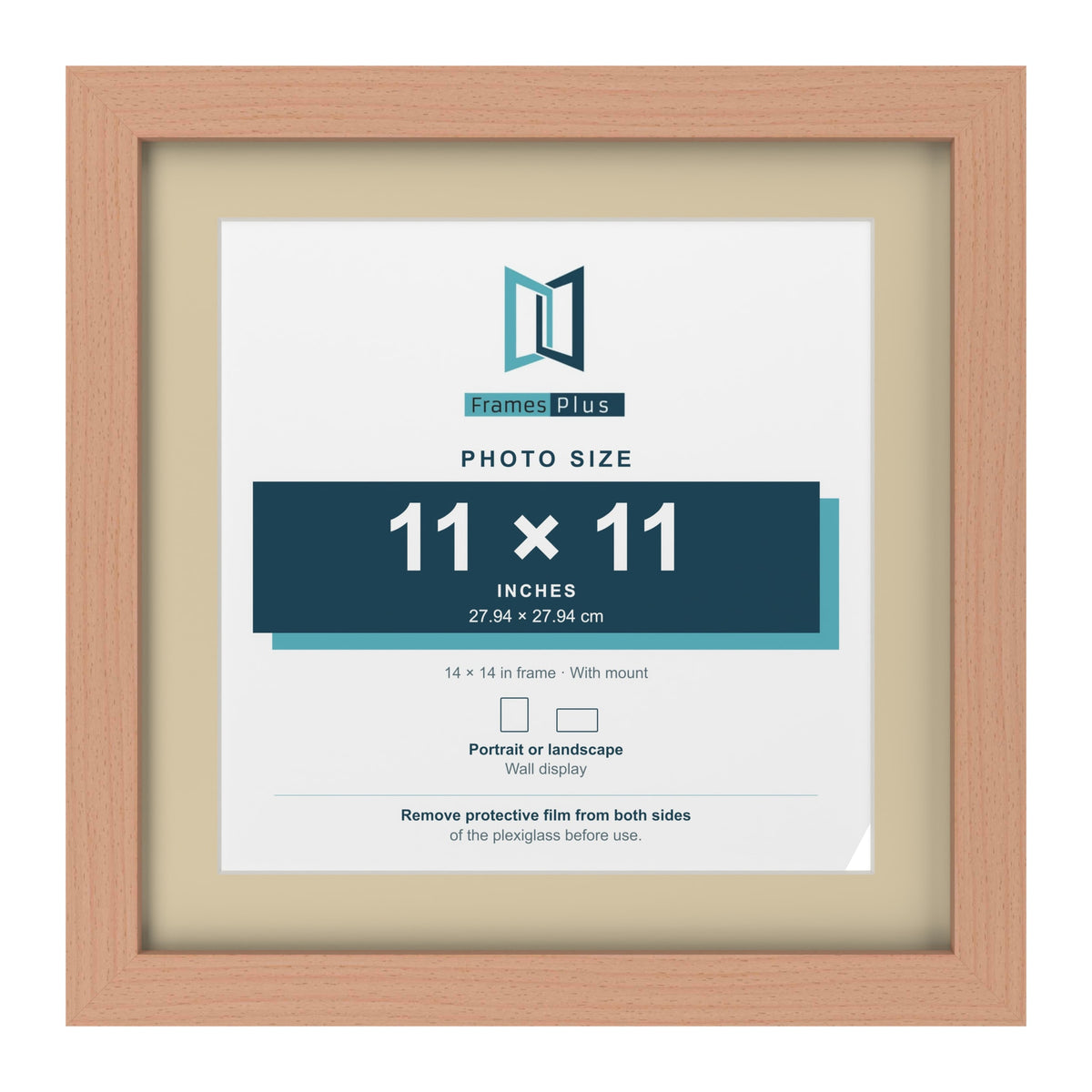 Beech 14 x 14 inch picture frame with an ivory mount for an 11 x 11 inch photo