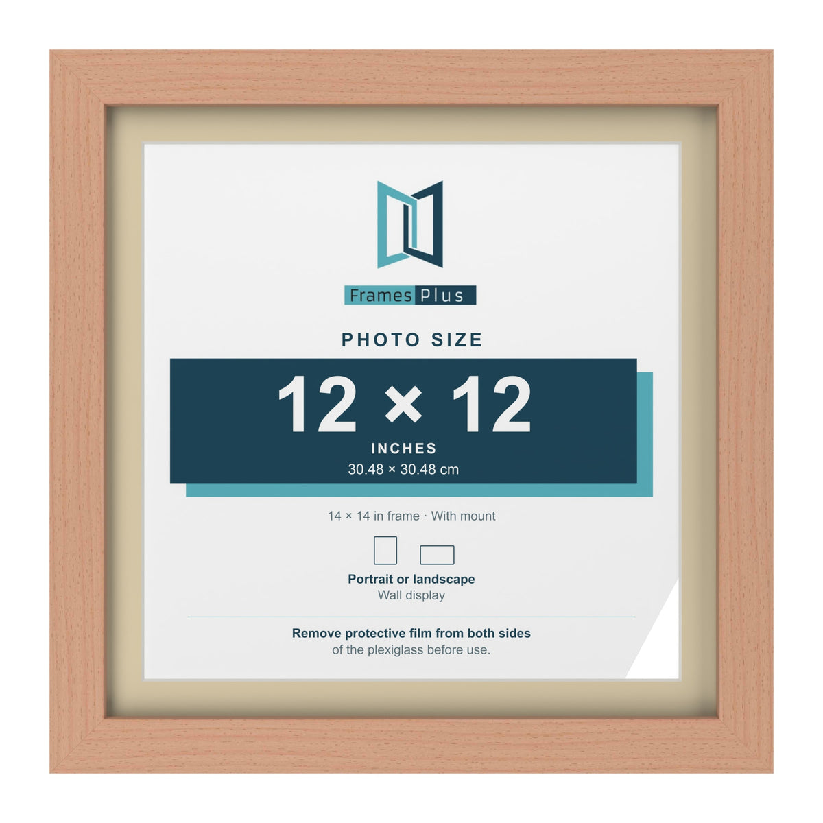 Beech 14 x 14 inch picture frame with an ivory mount for a 12 x 12 inch photo