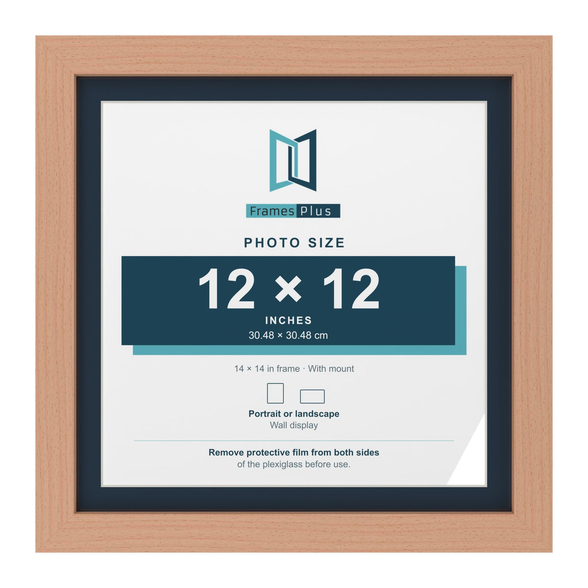 Beech 14 x 14 inch picture frame with a Pacific Blue mount for a 12 x 12 inch photo