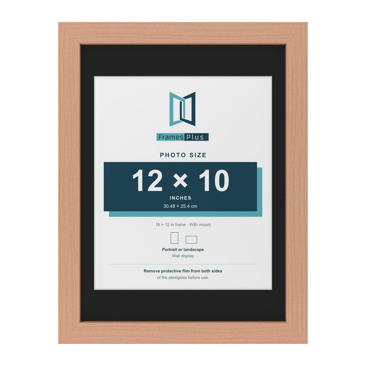 Beech 16 x 12 inch picture frame with a black mount for a 12 x 10 inch photo
